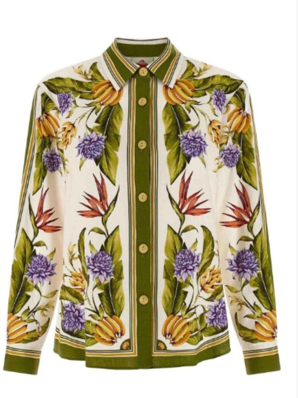 Farm Rio Sand Tropical Floral Linen Green Sand Shirt Size Extra Small/Small NWT